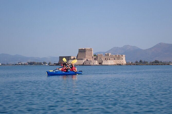 Sea Kayak Nafplio - Medieval Castles Tour - Acronafplia Fortress from below: walls, headlands, and strategy