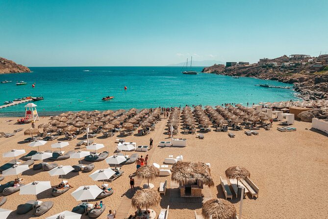 Super Paradise Beach Mykonos Seaside Sunbed (2nd row) - A full beach day at Super Paradise Bay