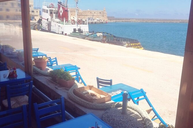 Wine olive and Food of Crete, Heraklion - Seafood by the marina, with plenty on the table