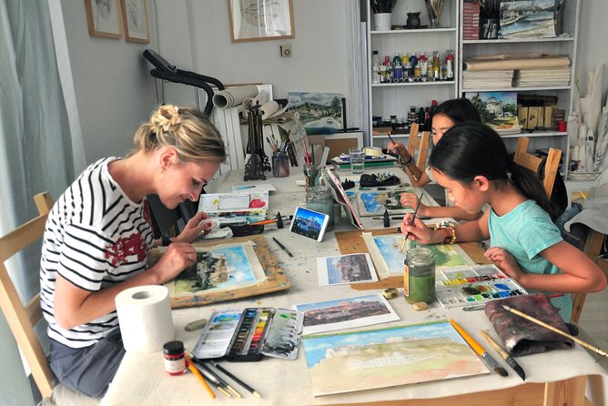 workshop for painting acropolis/landscape with local artist - Following Ioanna’s demonstration from blank page to finished painting