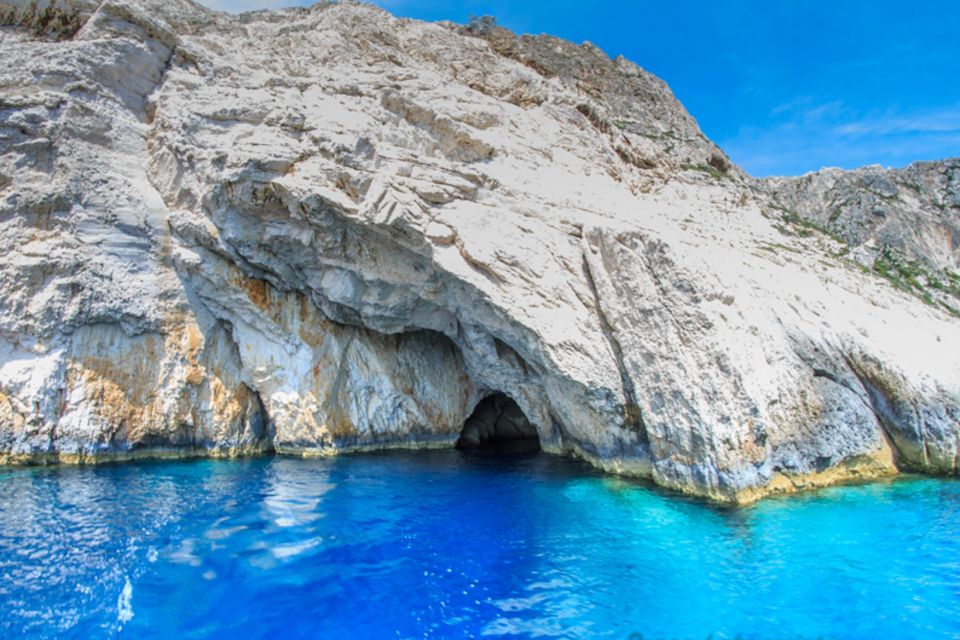 Zakynthos: Navagio Shipwreck Full-Day Cruise - The Blue Caves in changing shades of blue